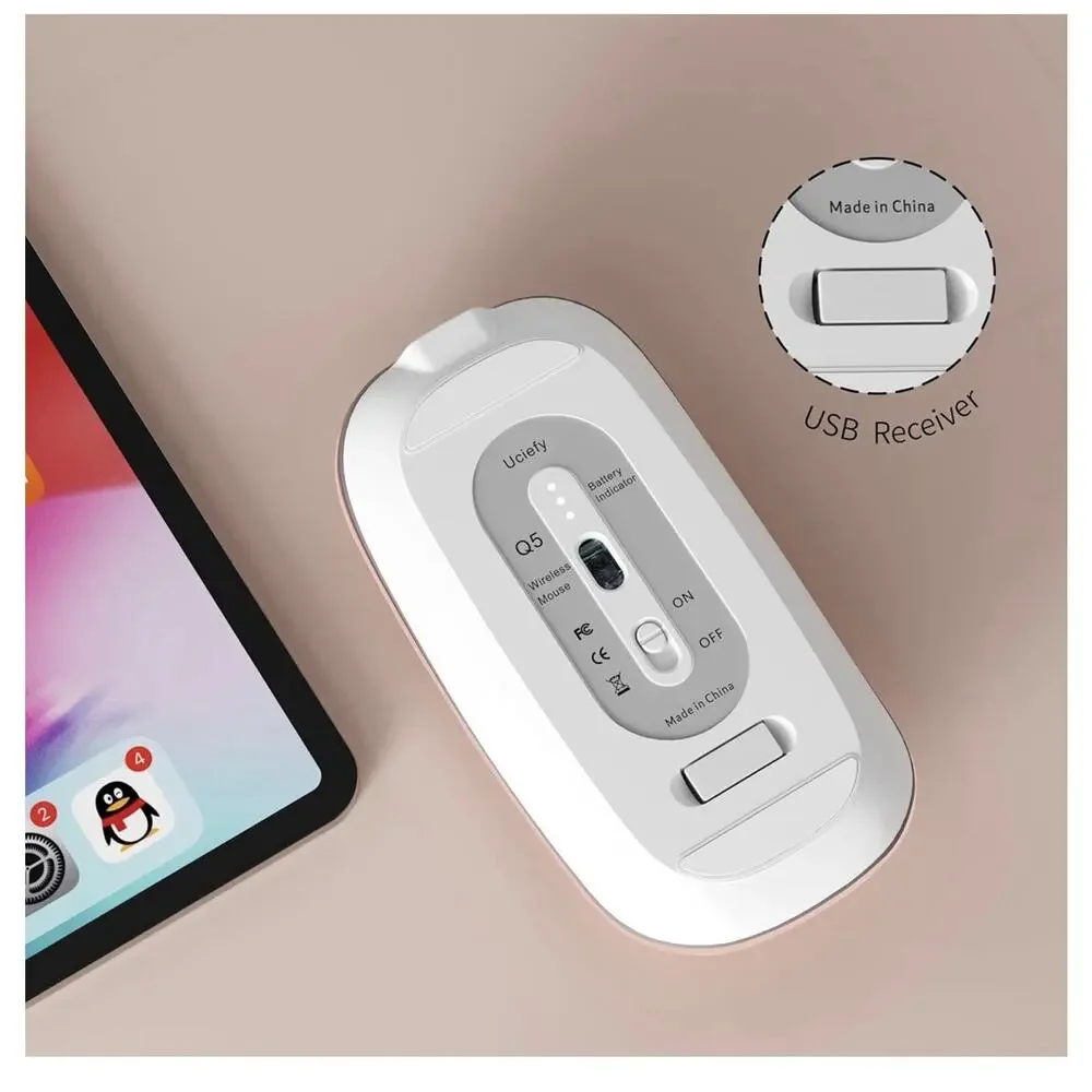 Uciefy Q5 Slim Rechargeable Wireless Mouse, 2.4G Portable Optical Rose Gold